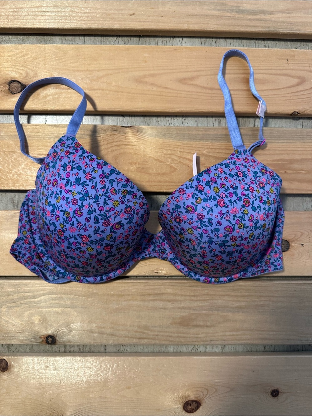 Blue Ditzy Print Smooth Lightly Lined T-Shirt Demi Bra nwot 38C